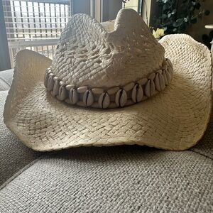 Fashion Nova Tan Straw Cowboy Hat with Braided Accents